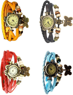 

Kissu Vintage Rakhi Combo of 4 Yellow, Red, Black And Sky Blue Watch - For Women