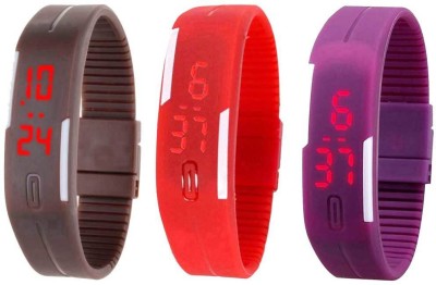NS18 Silicone Led Magnet Band Combo of 3 Brown, Red And Purple Digital Watch  - For Boys & Girls   Watches  (NS18)