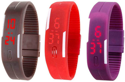 

Kissu Led Band Watch Combo of 3 Brown, Red And Purple Watch - For Couple