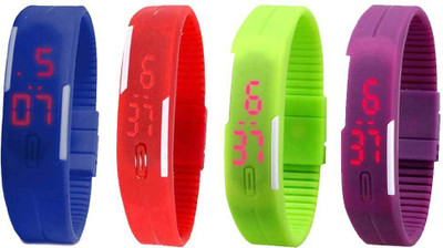 

NS18 Silicone Led Magnet Band Watch Combo of 4 Blue, Red, Green And Purple Watch - For Couple