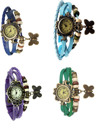 

NS18 Vintage Butterfly Rakhi Combo of 4 Blue, Purple, Sky Blue And Green Watch - For Women