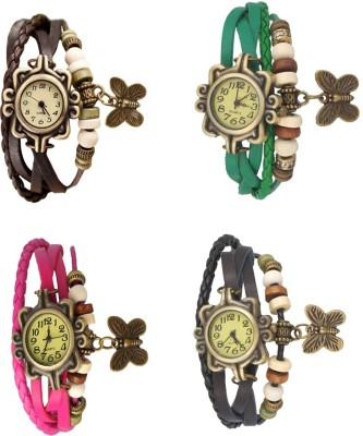 NS18 Vintage Butterfly Rakhi Combo of 4 Brown, Pink, Green And Black Analog Watch  - For Women   Watches  (NS18)