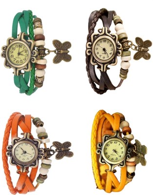 NS18 Vintage Butterfly Rakhi Combo of 4 Green, Orange, Brown And Yellow Analog Watch  - For Women   Watches  (NS18)