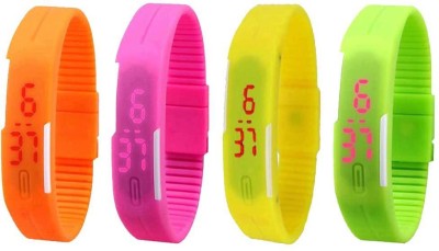 NS18 Silicone Led Magnet Band Combo of 4 Orange, Pink, Yellow And Green Digital Watch  - For Boys & Girls   Watches  (NS18)