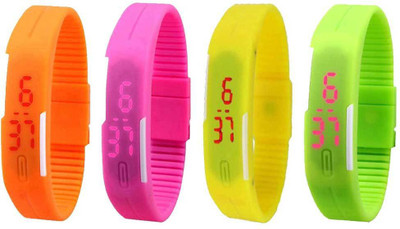 NS18 Silicone Led Magnet Band Combo of 4 Orange, Pink, Yellow And Green Digital Watch  - For Boys & Girls   Watches  (NS18)