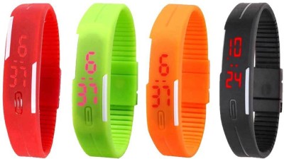 NS18 Silicone Led Magnet Band Combo of 4 Red, Green, Orange And Black Digital Watch  - For Boys & Girls   Watches  (NS18)