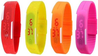 NS18 Silicone Led Magnet Band Watch Combo of 4 Red, Yellow, Orange And Pink Digital Watch  - For Couple   Watches  (NS18)