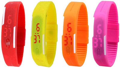 NS18 Silicone Led Magnet Band Watch Combo of 4 Red, Yellow, Orange And Pink Digital Watch  - For Couple   Watches  (NS18)