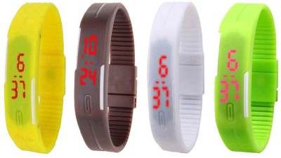 NS18 Silicone Led Magnet Band Combo of 4 Yellow, Brown, White And Green Digital Watch  - For Boys & Girls   Watches  (NS18)