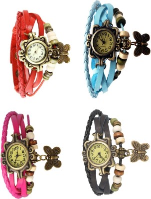 NS18 Vintage Butterfly Rakhi Combo of 4 Red, Pink, Sky Blue And Black Analog Watch  - For Women   Watches  (NS18)