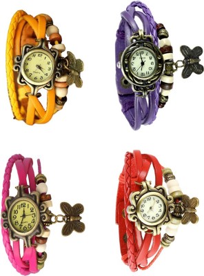 NS18 Vintage Butterfly Rakhi Combo of 4 Yellow, Pink, Purple And Red Analog Watch  - For Women   Watches  (NS18)