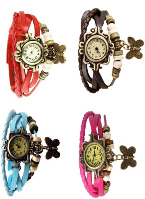 NS18 Vintage Butterfly Rakhi Combo of 4 Red, Sky Blue, Brown And Pink Analog Watch  - For Women   Watches  (NS18)