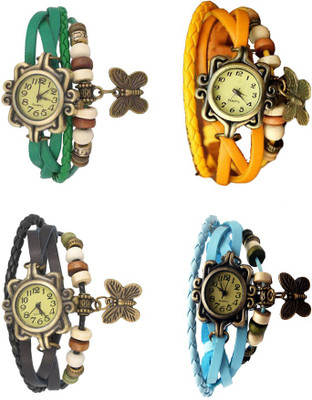 

NS18 Vintage Butterfly Rakhi Combo of 4 Green, Black, Yellow And Sky Blue Watch - For Women