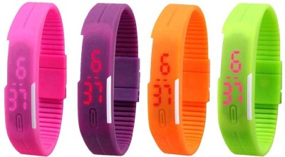 NS18 Silicone Led Magnet Band Combo of 4 Pink, Purple, Orange And Green Digital Watch  - For Boys & Girls   Watches  (NS18)