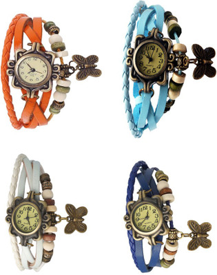 

Kissu Vintage Rakhi Combo of 4 Orange, White, Sky Blue And Blue Watch - For Women