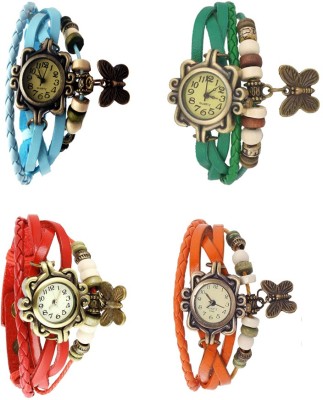 NS18 Vintage Butterfly Rakhi Combo of 4 Sky Blue, Red, Green And Orange Analog Watch  - For Women   Watches  (NS18)