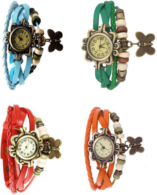 

NS18 Vintage Butterfly Rakhi Combo of 4 Sky Blue, Red, Green And Orange Watch - For Women