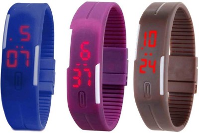 NS18 Silicone Led Magnet Band Combo of 3 Blue, Purple And Brown Digital Watch  - For Boys & Girls   Watches  (NS18)