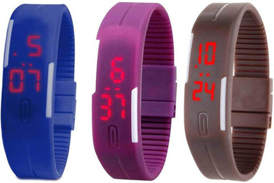 

NS18 Silicone Led Magnet Band Combo of 3 Blue, Purple And Brown Watch - For Boys & Girls