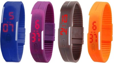 NS18 Silicone Led Magnet Band Combo of 4 Blue, Purple, Brown And Orange Digital Watch  - For Boys & Girls   Watches  (NS18)