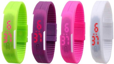 NS18 Silicone Led Magnet Band Combo of 4 Green, Purple, Pink And White Digital Watch  - For Boys & Girls   Watches  (NS18)
