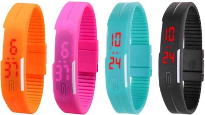 NS18 Silicone Led Magnet Band Combo of 4 Orange, Pink, Sky Blue And Black Digital Watch  - For Boys & Girls   Watches  (NS18)