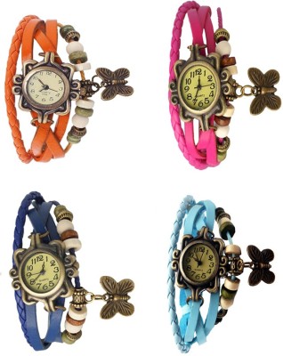 NS18 Vintage Butterfly Rakhi Combo of 4 Orange, Blue, Pink And Sky Blue Analog Watch  - For Women   Watches  (NS18)