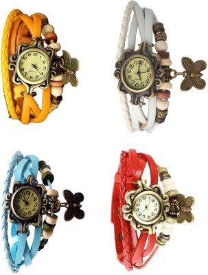 NS18 Vintage Butterfly Rakhi Combo of 4 Yellow, Sky Blue, White And Red Analog Watch  - For Women   Watches  (NS18)