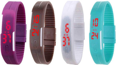 View NS18 Silicone Led Magnet Band Watch Combo of 4 Purple, Brown, White And Sky Blue Digital Watch  - For Couple Wrist Watches Price Online(NS18)