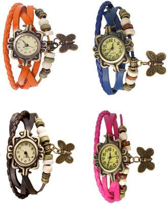 

NS18 Vintage Butterfly Rakhi Combo of 4 Orange, Brown, Blue And Pink Watch - For Women