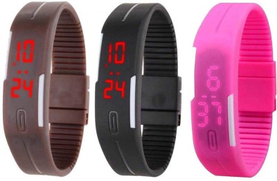 NS18 Silicone Led Magnet Band Combo of 3 Brown, Black And Pink Digital Watch  - For Boys & Girls   Watches  (NS18)