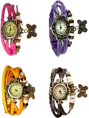 NS18 Vintage Butterfly Rakhi Combo of 4 Pink, Yellow, Purple And Brown Analog Watch  - For Women   Watches  (NS18)