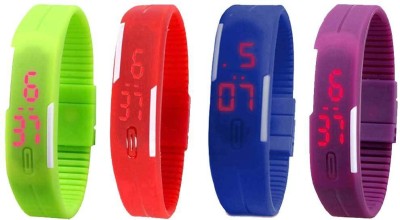 NS18 Silicone Led Magnet Band Watch Combo of 4 Green, Red, Blue And Purple Digital Watch  - For Couple   Watches  (NS18)