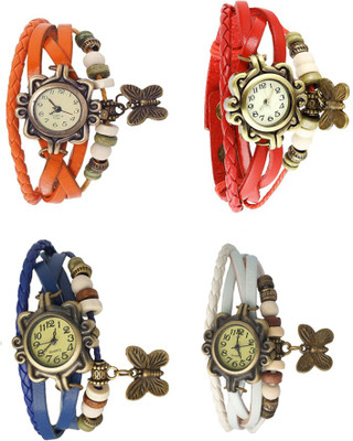 

Kissu Vintage Rakhi Combo of 4 Orange, Blue, Red And White Watch - For Women