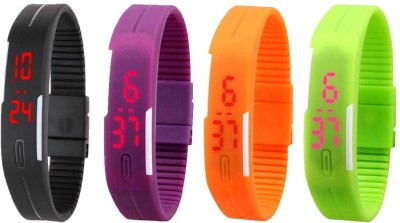 NS18 Silicone Led Magnet Band Combo of 4 Black, Purple, Orange And Green Digital Watch  - For Boys & Girls   Watches  (NS18)