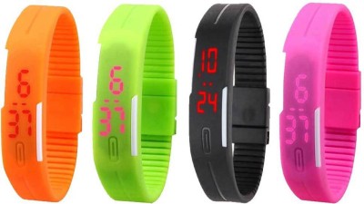 NS18 Silicone Led Magnet Band Combo of 4 Orange, Green, Black And Pink Digital Watch  - For Boys & Girls   Watches  (NS18)