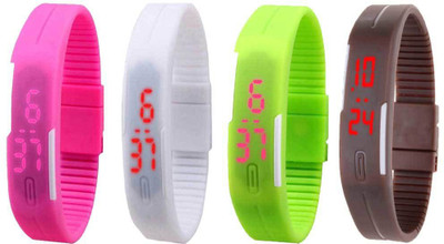 NS18 Silicone Led Magnet Band Combo of 4 Pink, White, Green And Brown Watch - For Boys & Girls