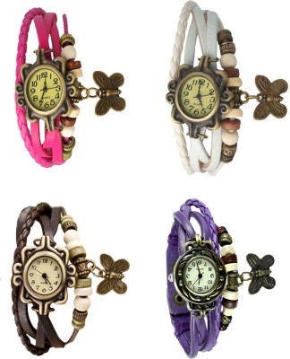 NS18 Vintage Butterfly Rakhi Combo of 4 Pink, Brown, White And Purple Analog Watch  - For Women   Watches  (NS18)