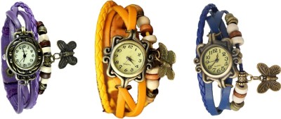 NS18 Vintage Butterfly Rakhi Watch Combo of 3 Purple, Yellow And Blue Analog Watch  - For Women   Watches  (NS18)
