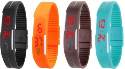 NS18 Silicone Led Magnet Band Watch Combo of 4 Black, Orange, Brown And Sky Blue Digital Watch  - For Couple   Watches  (NS18)
