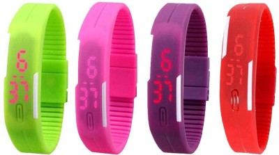 NS18 Silicone Led Magnet Band Watch Combo of 4 Green, Pink, Purple And Red Digital Watch  - For Couple   Watches  (NS18)