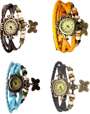 

Kissu Vintage Rakhi Combo of 4 Brown, Sky Blue, Yellow And Black Watch - For Women