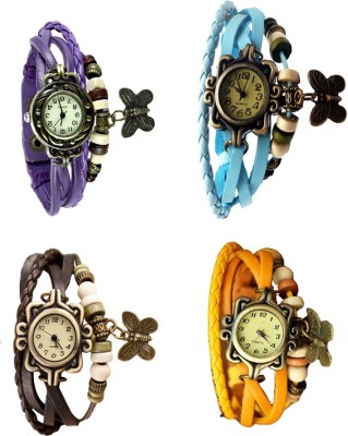 NS18 Vintage Butterfly Rakhi Combo of 4 Purple, Brown, Sky Blue And Yellow Analog Watch  - For Women   Watches  (NS18)