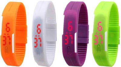 NS18 Silicone Led Magnet Band Combo of 4 Orange, White, Purple And Green Digital Watch  - For Boys & Girls   Watches  (NS18)