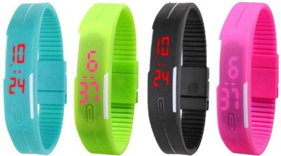 NS18 Silicone Led Magnet Band Combo of 4 Sky Blue, Green, Black And Pink Digital Watch  - For Boys & Girls   Watches  (NS18)