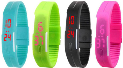 

NS18 Silicone Led Magnet Band Combo of 4 Sky Blue, Green, Black And Pink Watch - For Boys & Girls