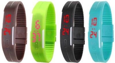NS18 Silicone Led Magnet Band Watch Combo of 4 Brown, Green, Black And Sky Blue Digital Watch  - For Couple   Watches  (NS18)