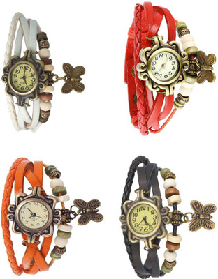 

Kissu Vintage Rakhi Combo of 4 White, Orange, Red And Black Watch - For Women