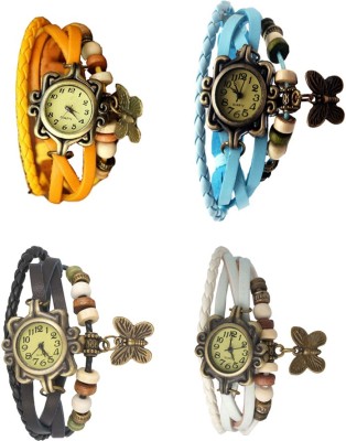 NS18 Vintage Butterfly Rakhi Combo of 4 Yellow, Black, Sky Blue And White Analog Watch  - For Women   Watches  (NS18)