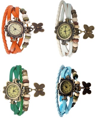 NS18 Vintage Butterfly Rakhi Combo of 4 Orange, Green, White And Sky Blue Analog Watch  - For Women   Watches  (NS18)